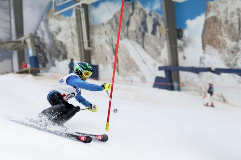 Ski racer on a Slalom course at Snowplanet