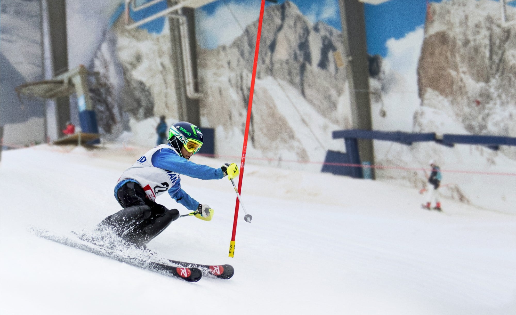 Ski racer on a Slalom course at Snowplanet