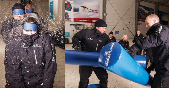 Team uilding activities at Snowplanet in Auckland Jousting in the snow.