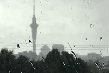 Rain on the window in Auckland city.